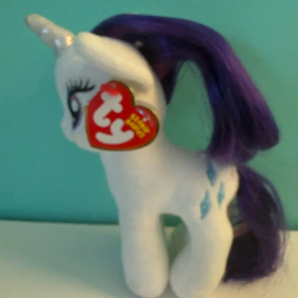 Hasbro Plush Beanie Baby My Little Pony “Rarity” Unicorn Toy - White and Purple